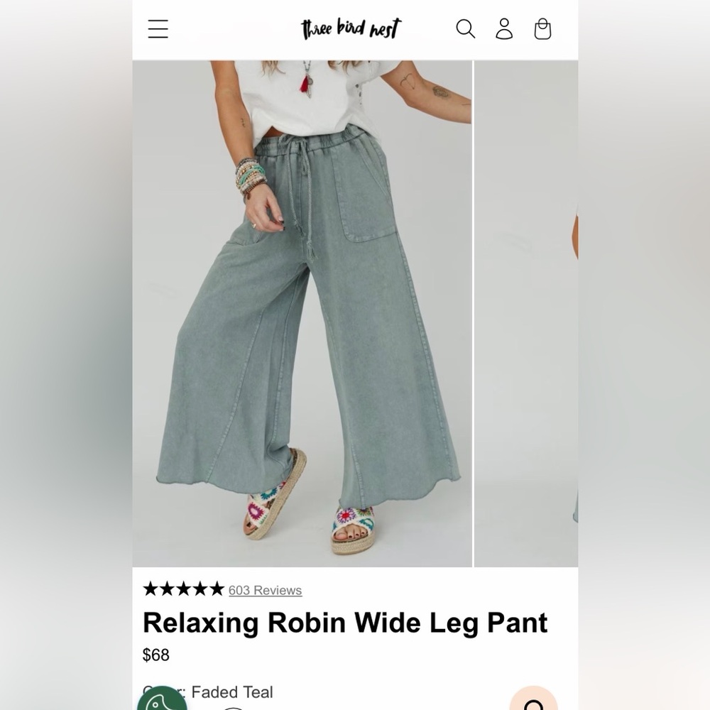 Three Bird Nest Relaxing Robin Wide Leg Pant NWT
